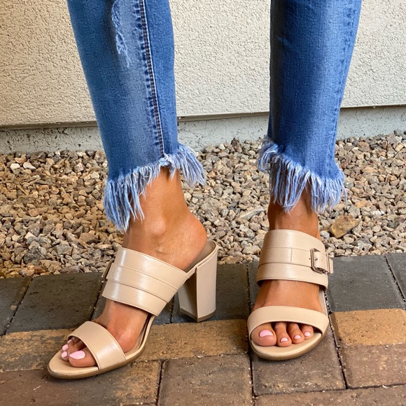 Leather Chunky Block Heel Buckle Mule - Picture 1 of 9